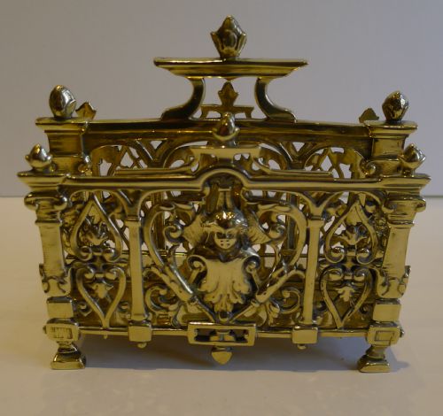 Antique English Brass Letter Rack / Stationery Holder C.1880 - Cherubs