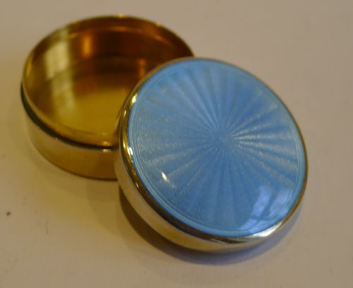 Antique Silver Gilt & Guilloche Enamel Pill Box - 1910