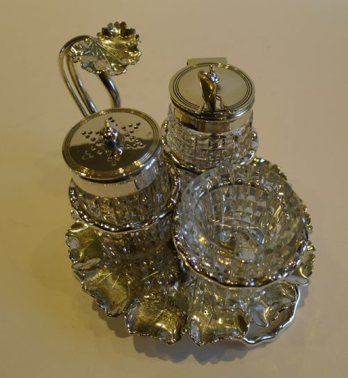 fig 1. Charming Antique Leaf Shaped Cruet by Hukin & Heath c.1900