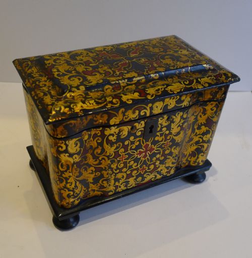 Stunning Antique English Papier Mache Tea Caddy C.1840