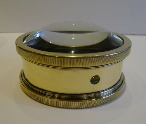 Large English Antique Brass Desk Magnifying Glass / Paperweight C.1910