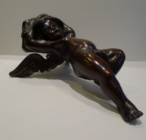 Adorable Carved Wooden Cherub Wall Hanging C.1880