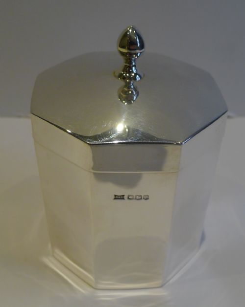 fig 1. A Fine English Sterling Silver Tea Caddy by Walker & Hall