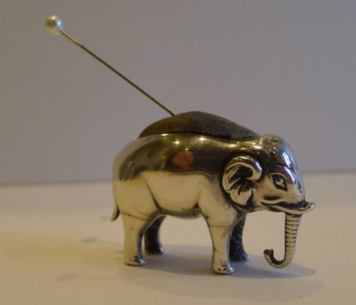 Antique English Novelty Sterling Silver Pin Cushion - Elephant