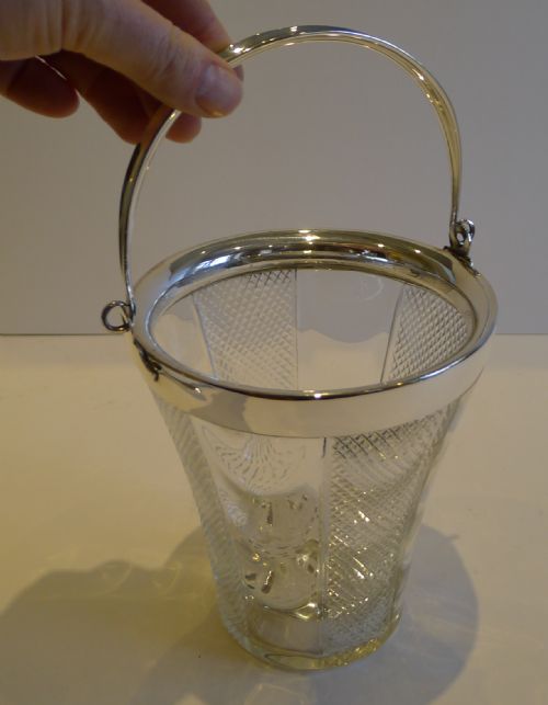 Antique English Glass & Silver Plate Ice Bucket by John Grinsell C.1900