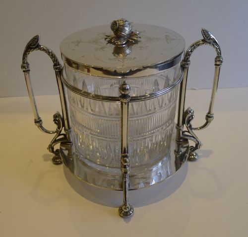 Grand Antique Cut Crystal & Silver Plated Biscuit Box by Cooper Brothers of Sheffield