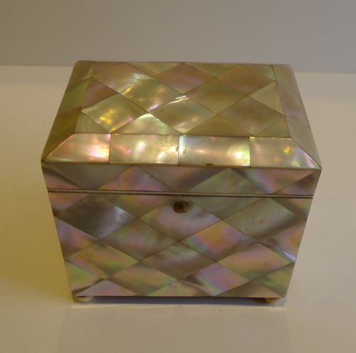 Antique English Individual Mother of Pearl Tea Caddy C.1860