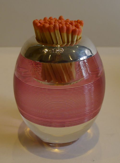 Antique English Clear / Cranberry Glass Table Match Strike / Vesta 1901