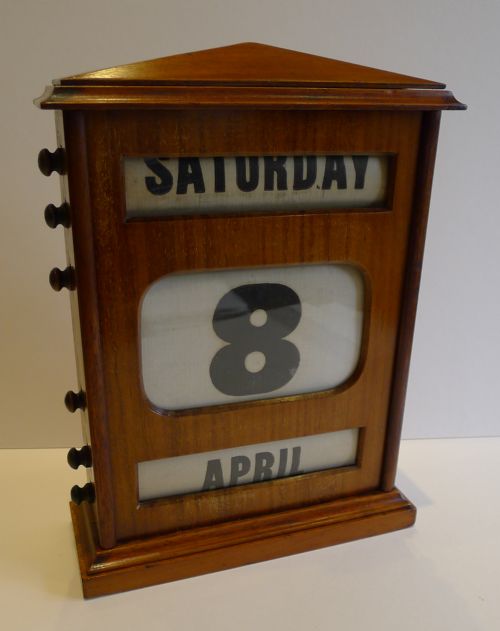 Oversized Antique English Mahogany Perpetual Calendar C.1900 - 12"