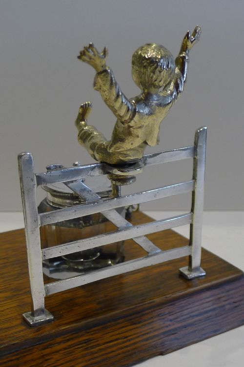CHARMING ANTIQUE ENGLISH FIGURAL INKWELL INKSTAND C1890 CHILD OVER GATE - ADDITIONAL PHOTO 3