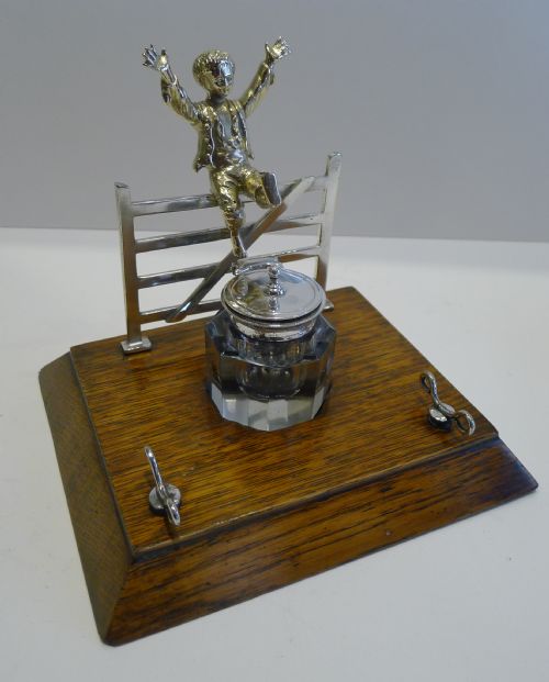 CHARMING ANTIQUE ENGLISH FIGURAL INKWELL INKSTAND C1890 CHILD OVER GATE - ADDITIONAL PHOTO 7