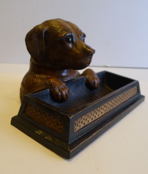fig 1. Beautifully Carved Antique Black Forest Figural Inkwell - Dog c.1900