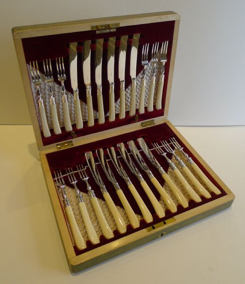 Stunning Set Ivory Handled Fruit / Desert Knives & Forks - 1899