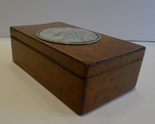 fig 1. Unusual Antique Amboyna Trinket Box With Watercolour Under Glass c.1900