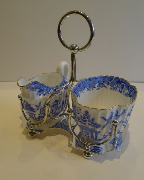fig 1. Antique Copeland Blue Willow China Sugar & Cream Set c.1900