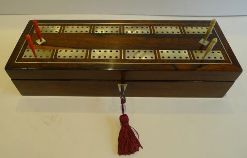 Antique English William IV Mother of Pearl Inlaid Rosewood Cribbage / Card Box C.1835