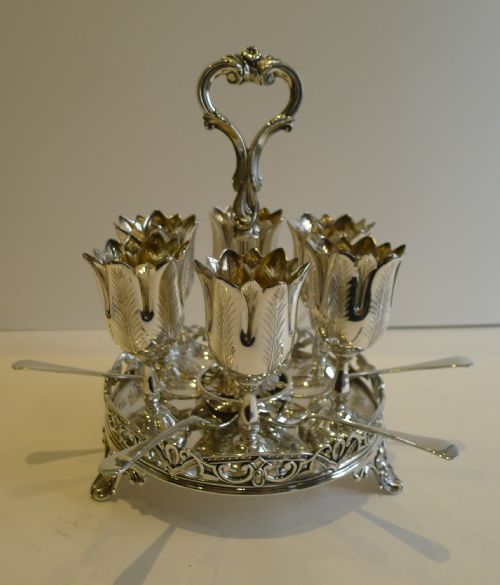 Antique English Silver Plated Egg Cruet for Six by Hawksworth, Eyre & Co. C.1880