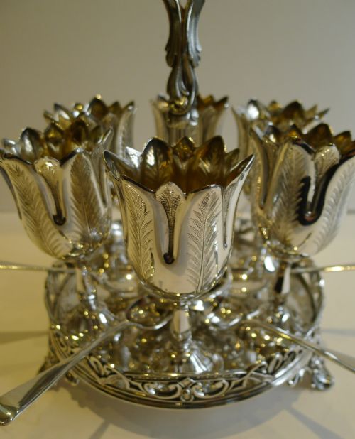 fig 1. Antique English Silver Plated Egg Cruet For Six by HAWKSWORTH, EYRE & CO. c.1880