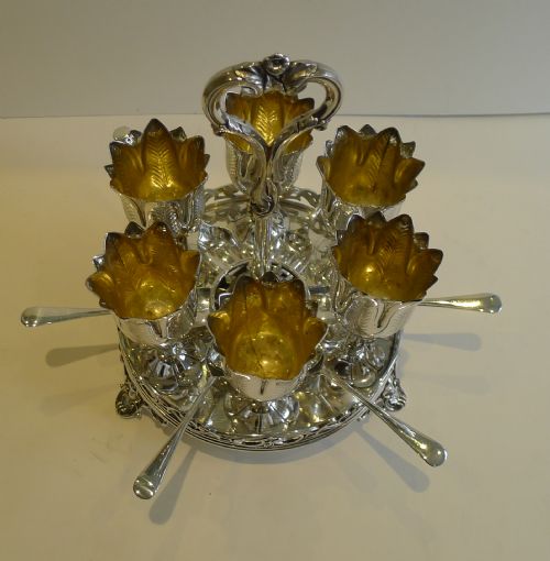 fig 2. Antique English Silver Plated Egg Cruet For Six by HAWKSWORTH, EYRE & CO. c.1880