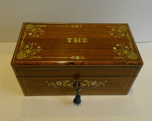 Fabulous Antique French Inlaid Rosewood Tea Caddy C.1840