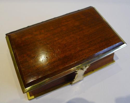 fig 1. Antique English Mahogany and Brass Bound Prayer Book Dated 1856 - Original Case
