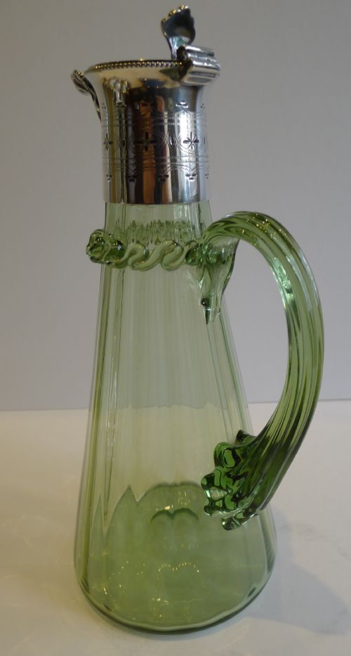 fig 1. Fabulous Antique English Green Hand Blown Claret Jug c.1890