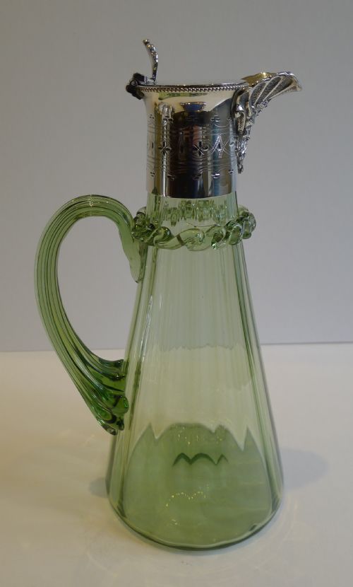 Fabulous Antique English Green Hand Blown Claret Jug C.1890