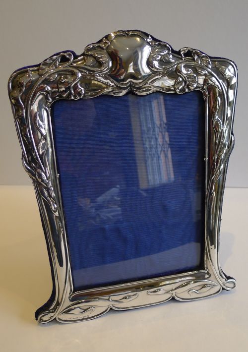 Large Antique English Art Nouveau Sterling Silver Photograph Frame 1902