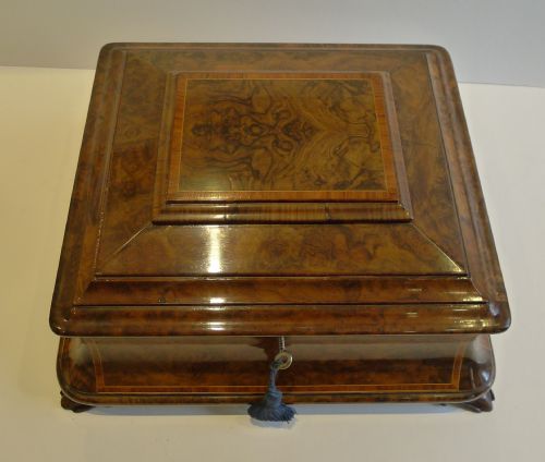 fig 1. Magnificent High Victorian Burl Walnut and Tulipwood Jewellery Box c.1850