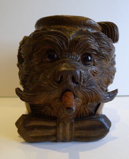 fig 1. Magnificent Black Forest Carved Linden Wood Terrier Tobacco Box c.1880