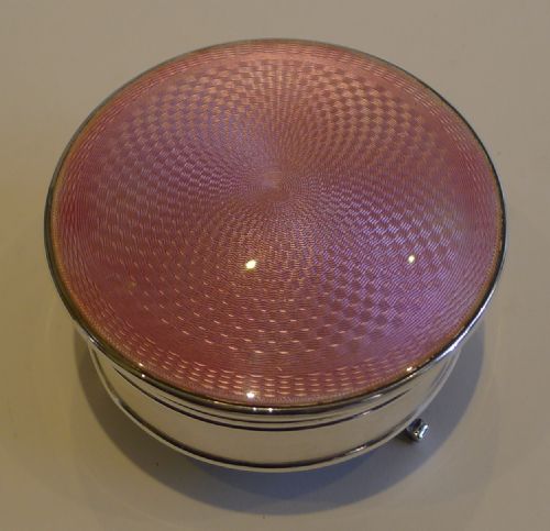 fig 1. Fabulous English Sterling Silver & Pink Guilloche Enamel Jewellery Box