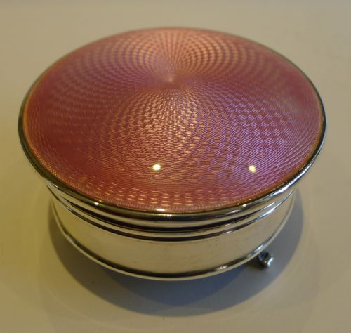 Fabulous English Sterling Silver & Pink Guilloche Enamel Jewellery Box