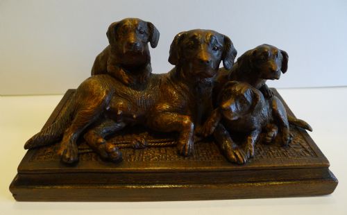 Charming Antique Black Forest Carving - Dogs, C.1890