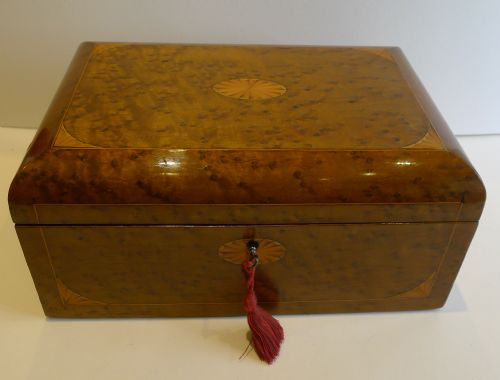Antique English Birdseye Maple Writing Slope / Lap Desk with Secret Drawers