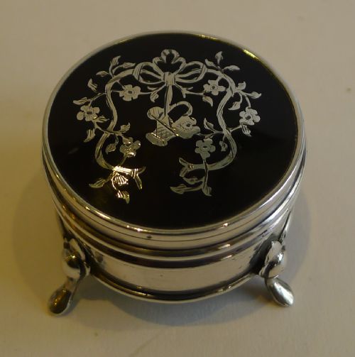 Small Antique English Sterling Silver & Tortoiseshell Ring / Trinket Box