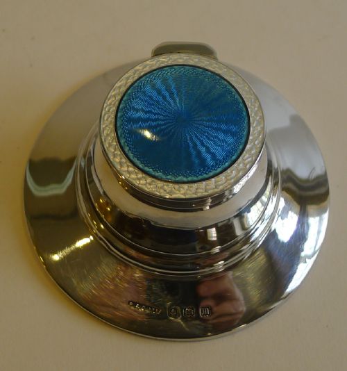 Fabulous Antique English Sterling Silver & Guilloche Enamel Inkwell - 1911