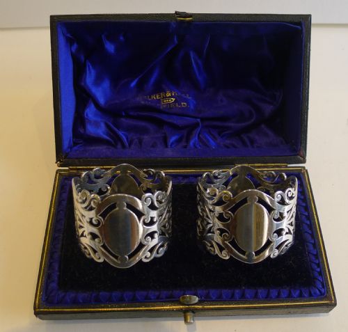 Top Quality Pair Antique Sterling Silver Napkin Rings by Walker & Hall