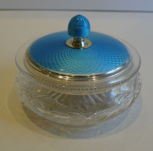 Stunning Sterling Silver and Enamel Topped Powder Jar - Butterflies