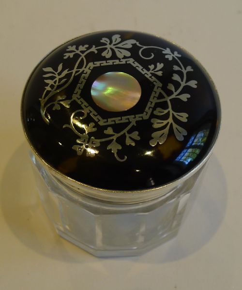 fig 1. Antique English Sterling Silver & Tortoiseshell Lidded Vanity Jar - 1915
