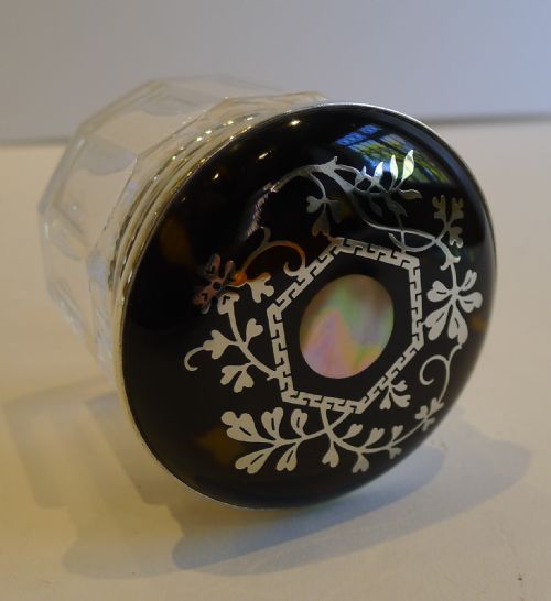 Antique English Sterling Silver & Tortoiseshell Lidded Vanity Jar - 1915