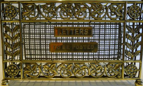fig 1. Handsome Antique English Brass Mesh Letter Rack by William Tonk c.1885