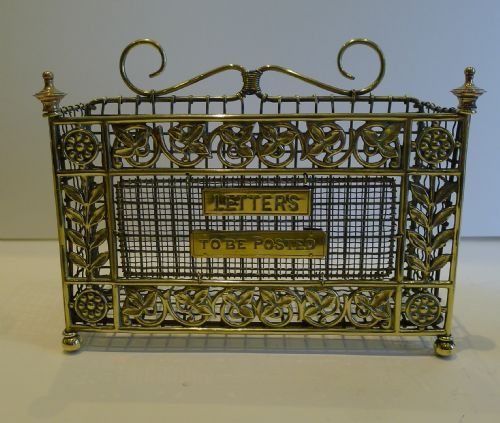 Handsome Antique English Brass Mesh Letter Rack by William Tonk C.1885