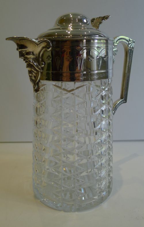 HANDSOME ANTIQUE ENGLISH CUT CRYSTAL SILVER PLATED CLARET JUG C1880 - ADDITIONAL PHOTO 1