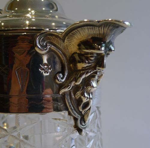 HANDSOME ANTIQUE ENGLISH CUT CRYSTAL SILVER PLATED CLARET JUG C1880 - ADDITIONAL PHOTO 2