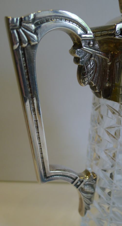 HANDSOME ANTIQUE ENGLISH CUT CRYSTAL SILVER PLATED CLARET JUG C1880 - ADDITIONAL PHOTO 3