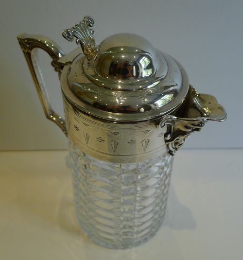 HANDSOME ANTIQUE ENGLISH CUT CRYSTAL SILVER PLATED CLARET JUG C1880 - ADDITIONAL PHOTO 4