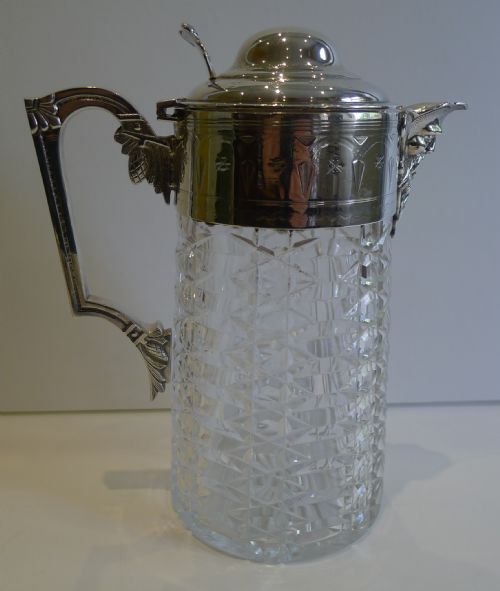 HANDSOME ANTIQUE ENGLISH CUT CRYSTAL SILVER PLATED CLARET JUG C1880 - ADDITIONAL PHOTO 5