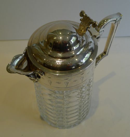 HANDSOME ANTIQUE ENGLISH CUT CRYSTAL SILVER PLATED CLARET JUG C1880 - ADDITIONAL PHOTO 9