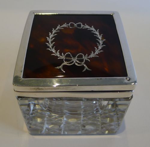 English Sterling Silver & Tortoiseshell Topped Inkwell - 1919