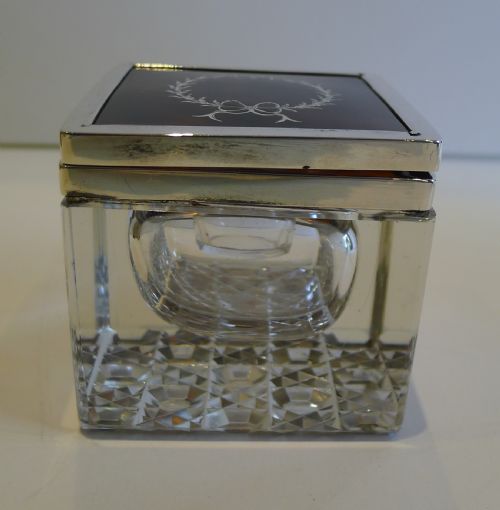 fig 1. English Sterling Silver & Tortoiseshell Topped Inkwell - 1919